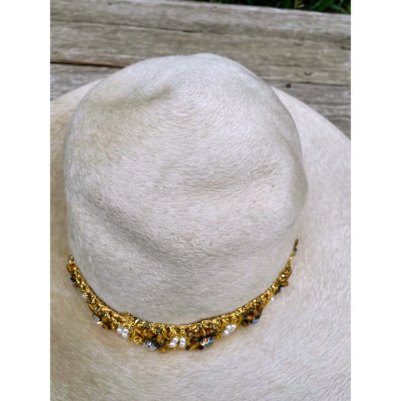 Vintage 1960s Felted Wool Bucket Hat Rhinestone Pearl Band Helios Jan Leslie - Picture 15 of 16
